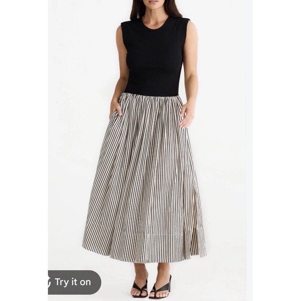 Brave True Daphne Stripe Skirt Maxi Dress Small Party Minimalist Career Neutral